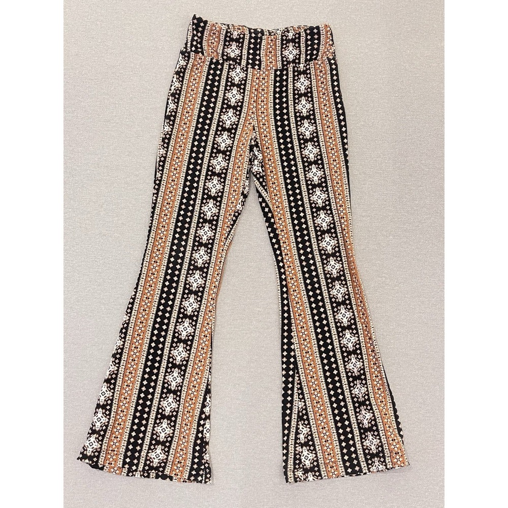 Brown Geometric Flare Pants Retro Y2K Bell Bottom‎ Stretch High Waist